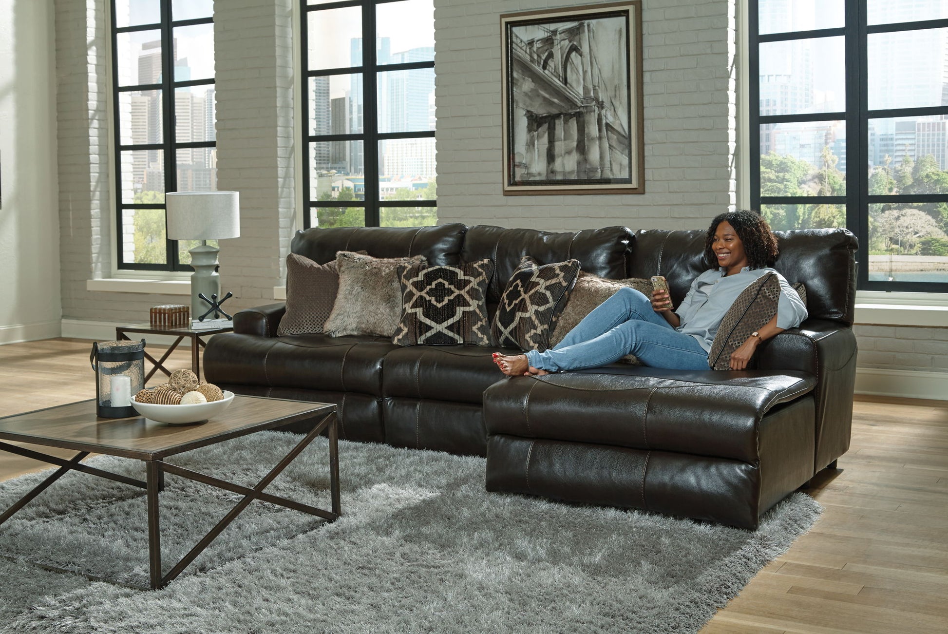 Como - 3 Piece Italian Leather Match Reclining Sectional - Hornell Furniture Outlet