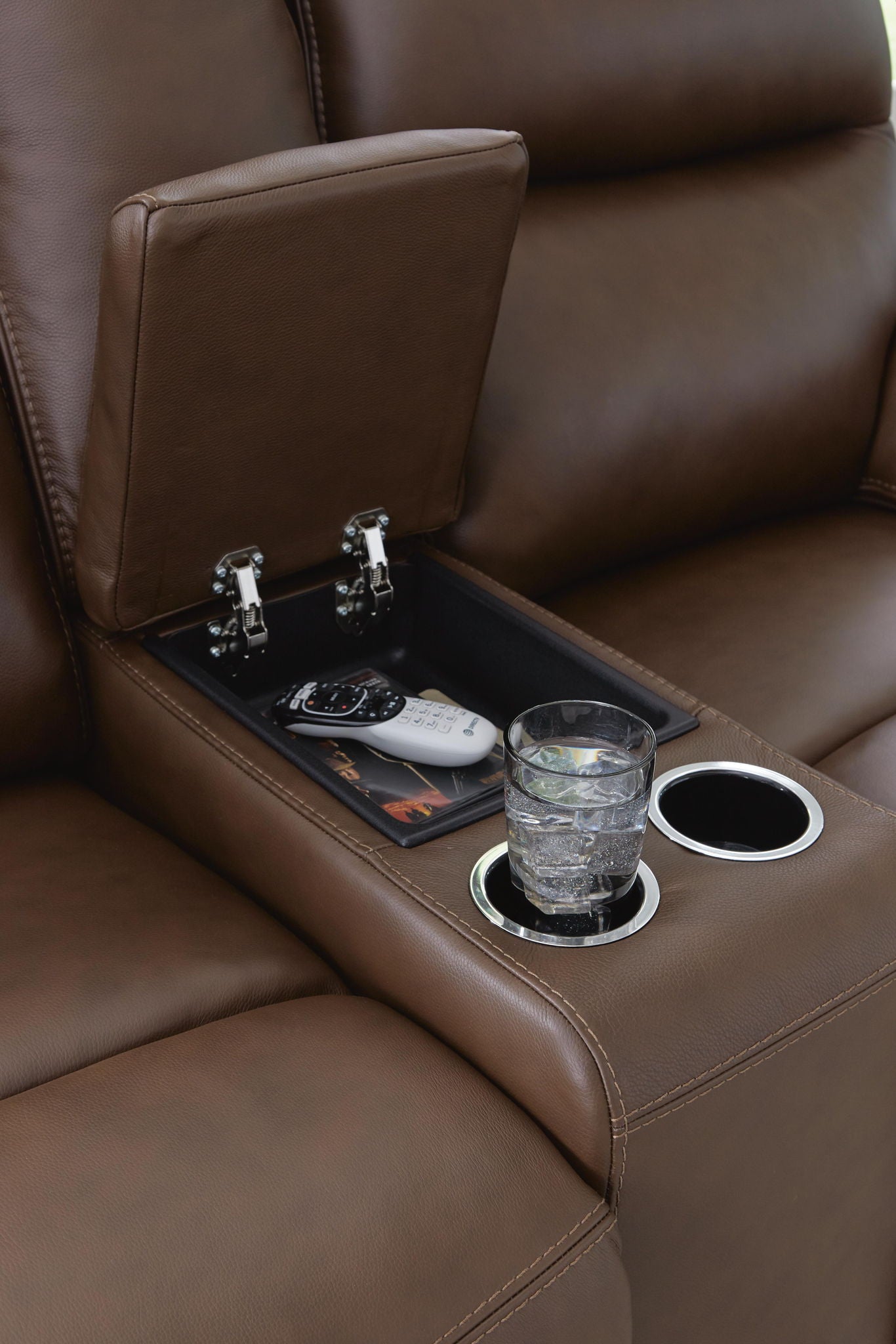 Vonryan - Power Reclining Loveseat With Console / Adj Headrest - Tobacco - Hornell Furniture Outlet
