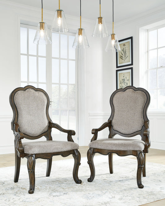 Maylee - Dark Brown - Dining Upholstered Arm Chair (Set of 2) - Hornell Furniture Outlet
