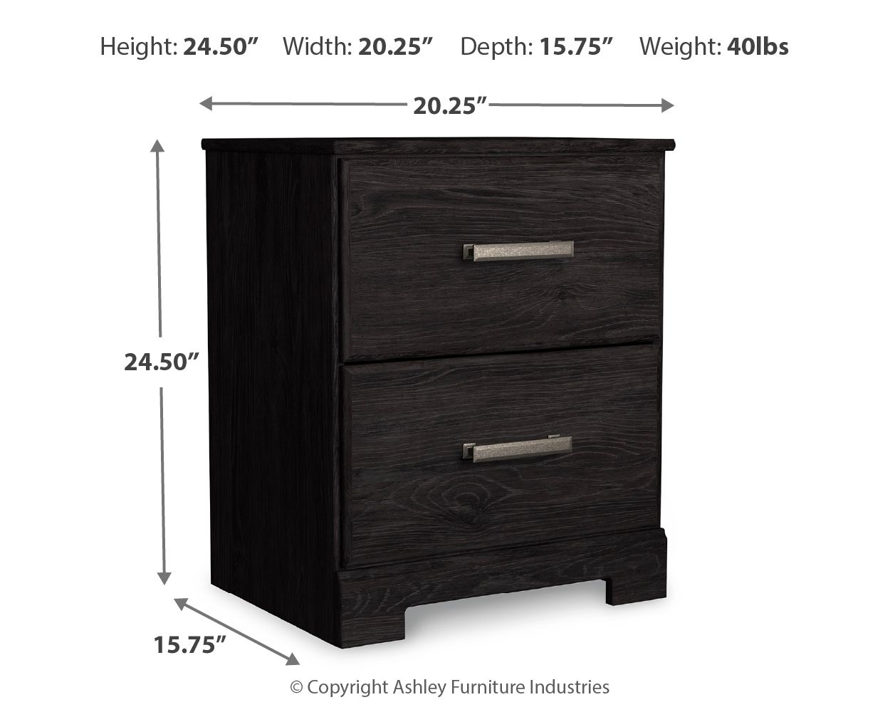 Belachime - Charcoal - Two Drawer Night Stand - Hornell Furniture Outlet