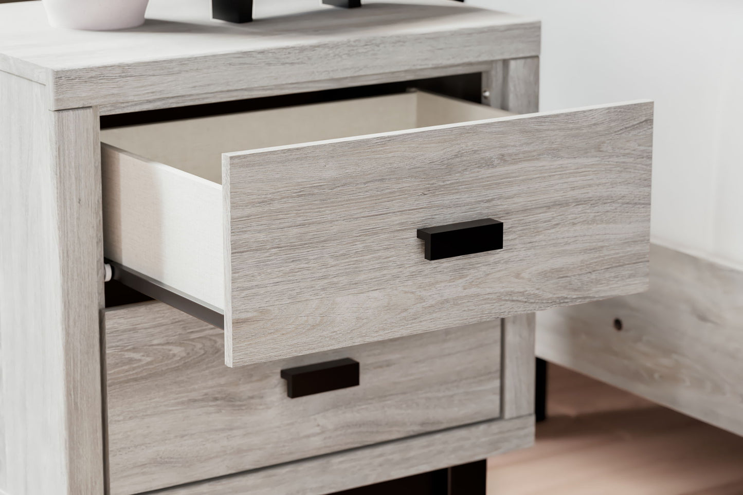 Vessalli - Black / Gray - Two Drawer Nightstand - Hornell Furniture Outlet