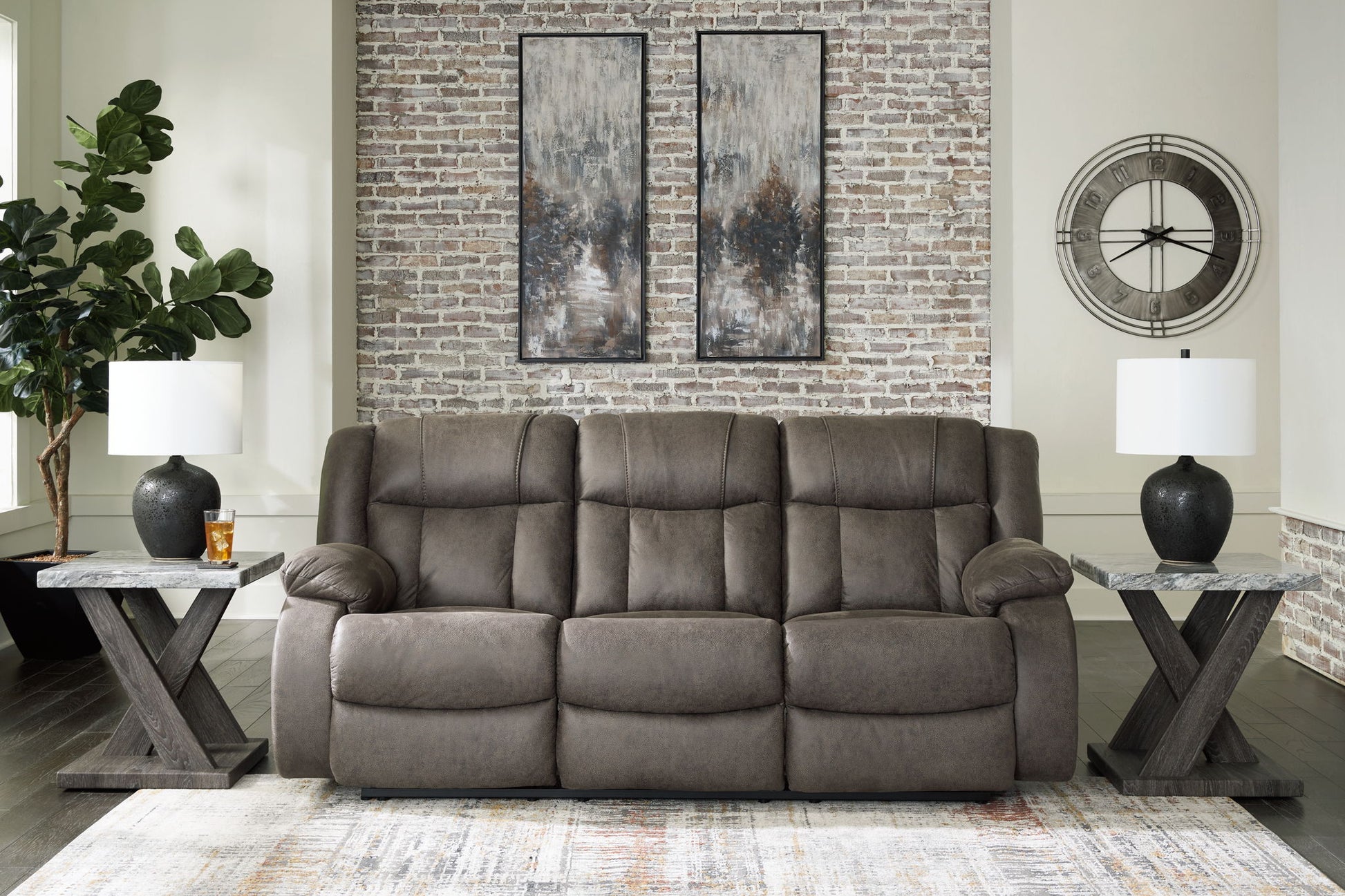 First Base - Gunmetal - Reclining Sofa - Hornell Furniture Outlet