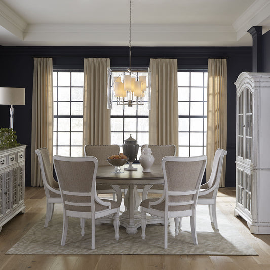 Magnolia Manor - 7 Piece Round Ped Table Set - White - Hornell Furniture Outlet