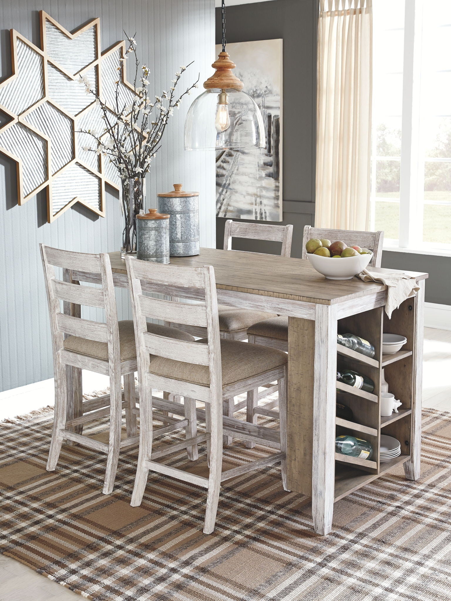Skempton - White - Rectangular Counter Table With Storage - Hornell Furniture Outlet