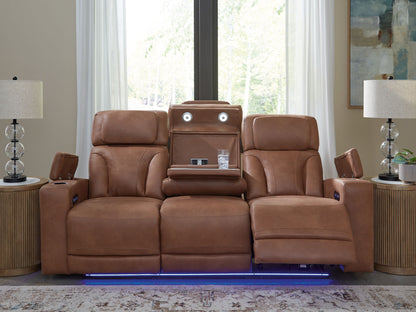 Clean - Slate - Caramel - Power Reclining Sofa / Adj Headrest - Hornell Furniture Outlet