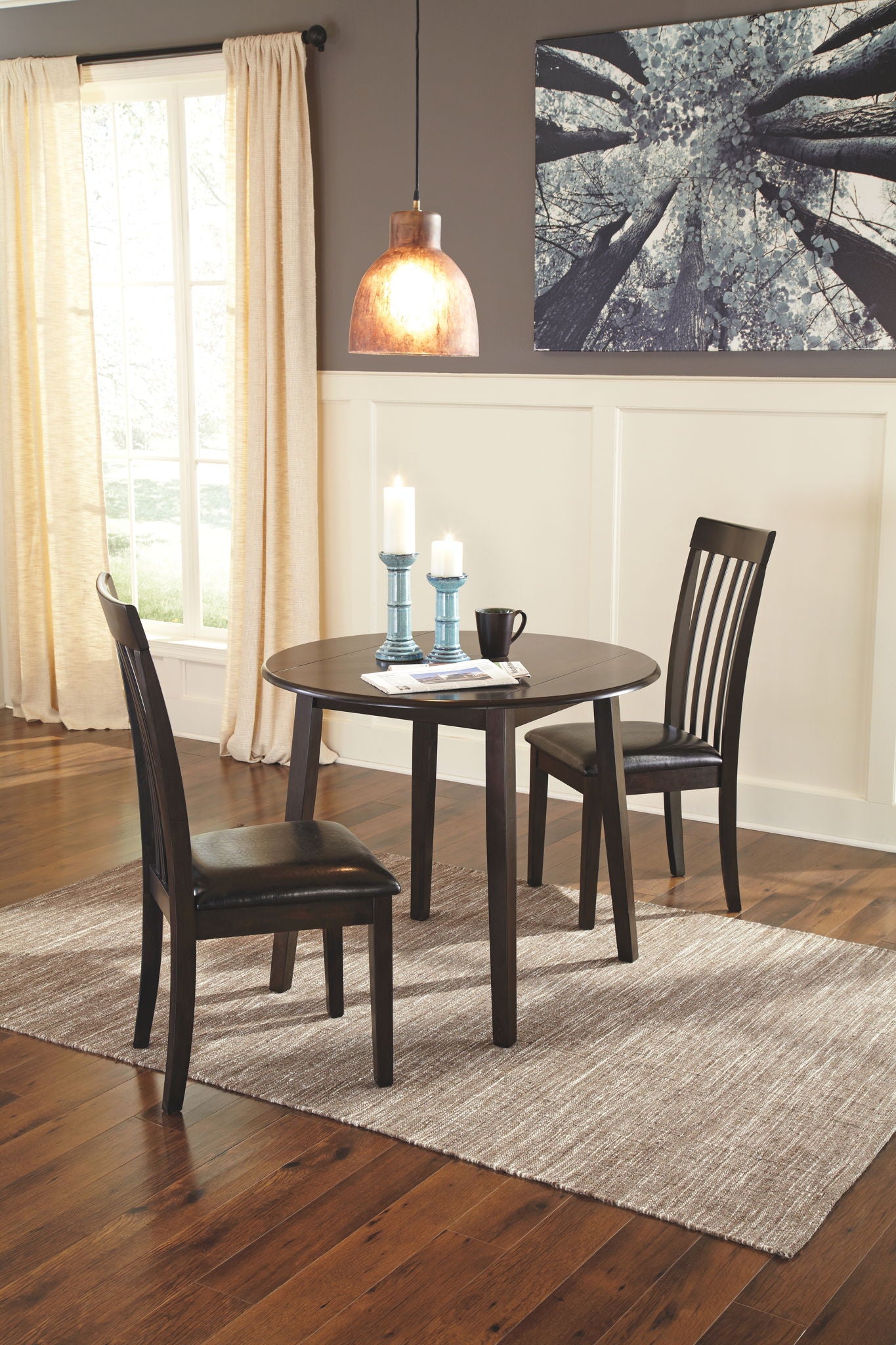 Hammis - Dark Brown - Round DRM Drop Leaf Table - Hornell Furniture Outlet
