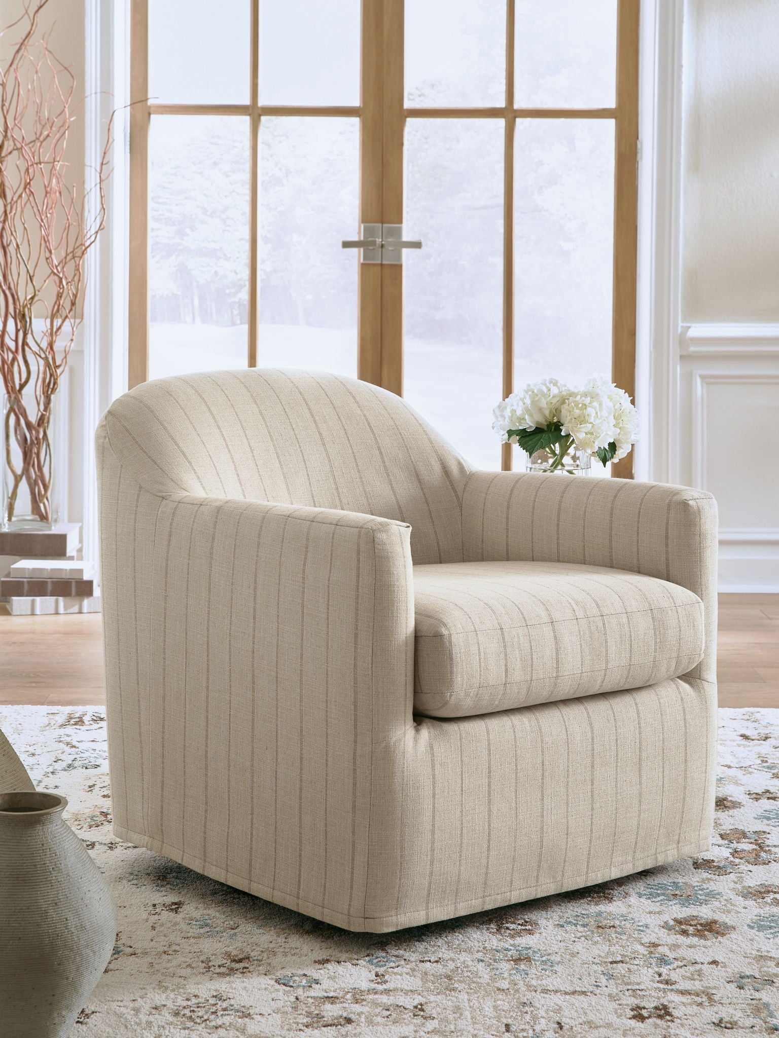 Valwick - Swivel Accent Chair - Cream / Brown - Hornell Furniture Outlet