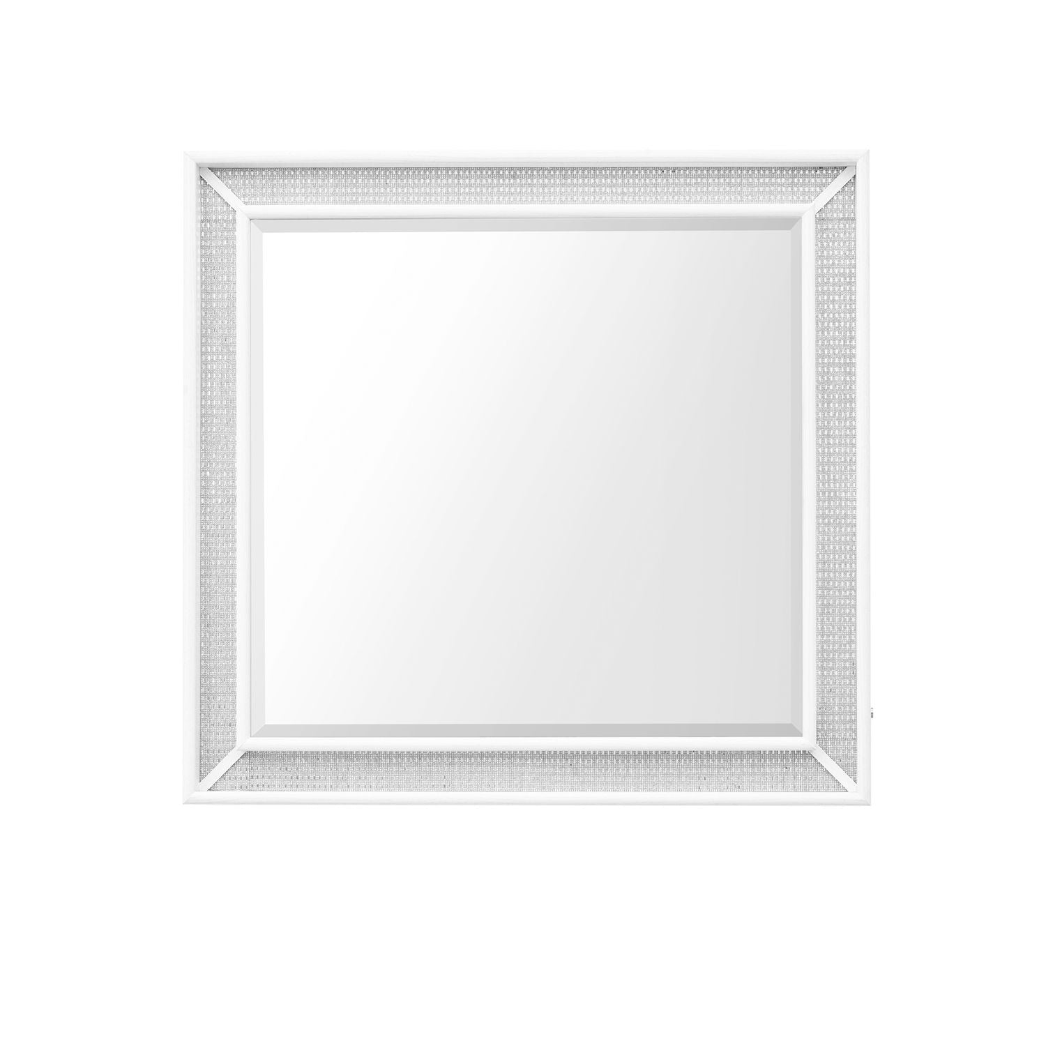 Reflections - Vanity Mirror - Pearl White & Rhinestone - Hornell Furniture Outlet