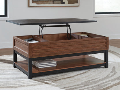 Kallari - Warm Brown / Black - Lift Top Cocktail Table - Hornell Furniture Outlet