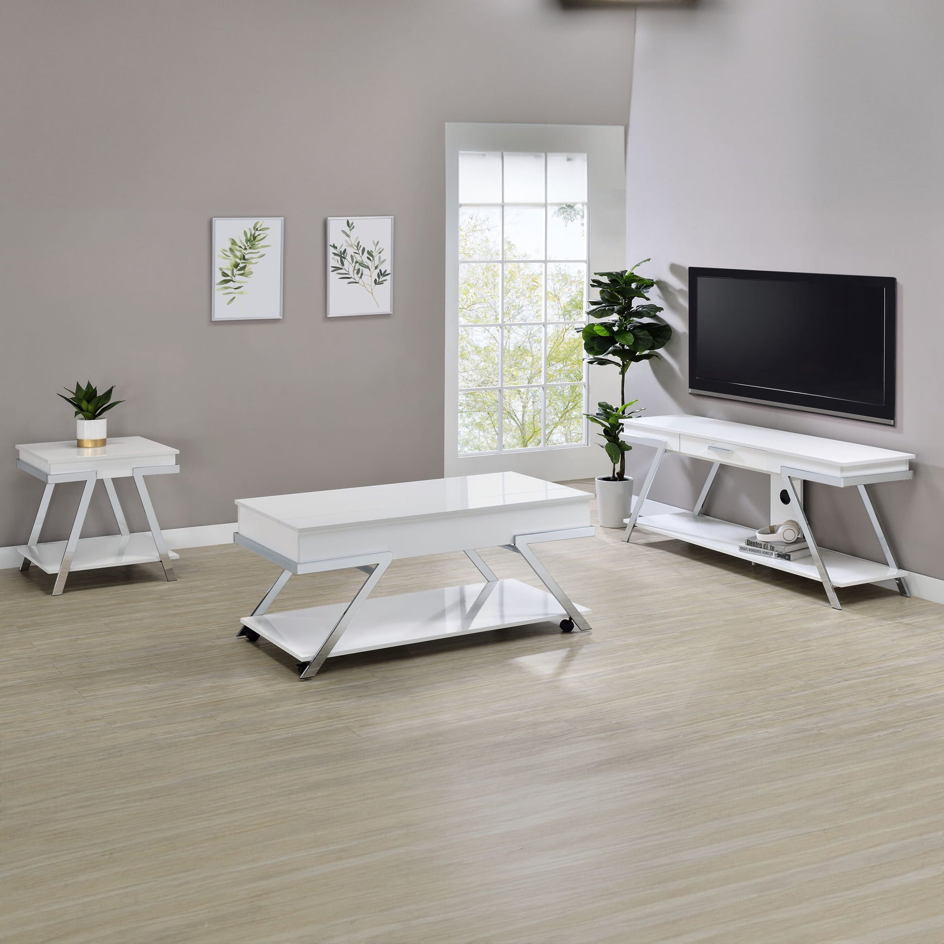 Zena - TV Stand With Drawer - White - Hornell Furniture Outlet