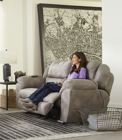 Flynn - Power Lay Flat Rocking Loveseat With Power Adjustable Headrest & Lumbar And Dual Heat & Massage - Fig - Hornell Furniture Outlet
