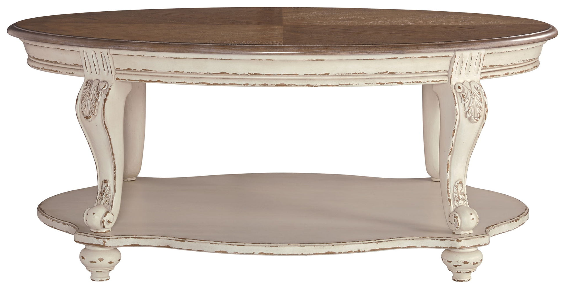 Realyn - White / Brown - Oval Cocktail Table - Hornell Furniture Outlet