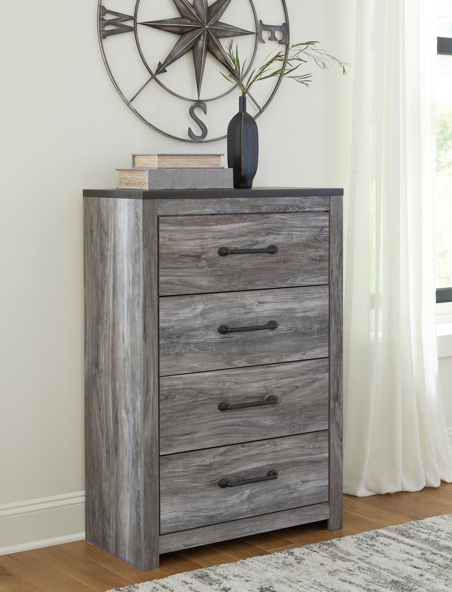 Bronyan - Dark Gray - Four Drawer Chest - Hornell Furniture Outlet