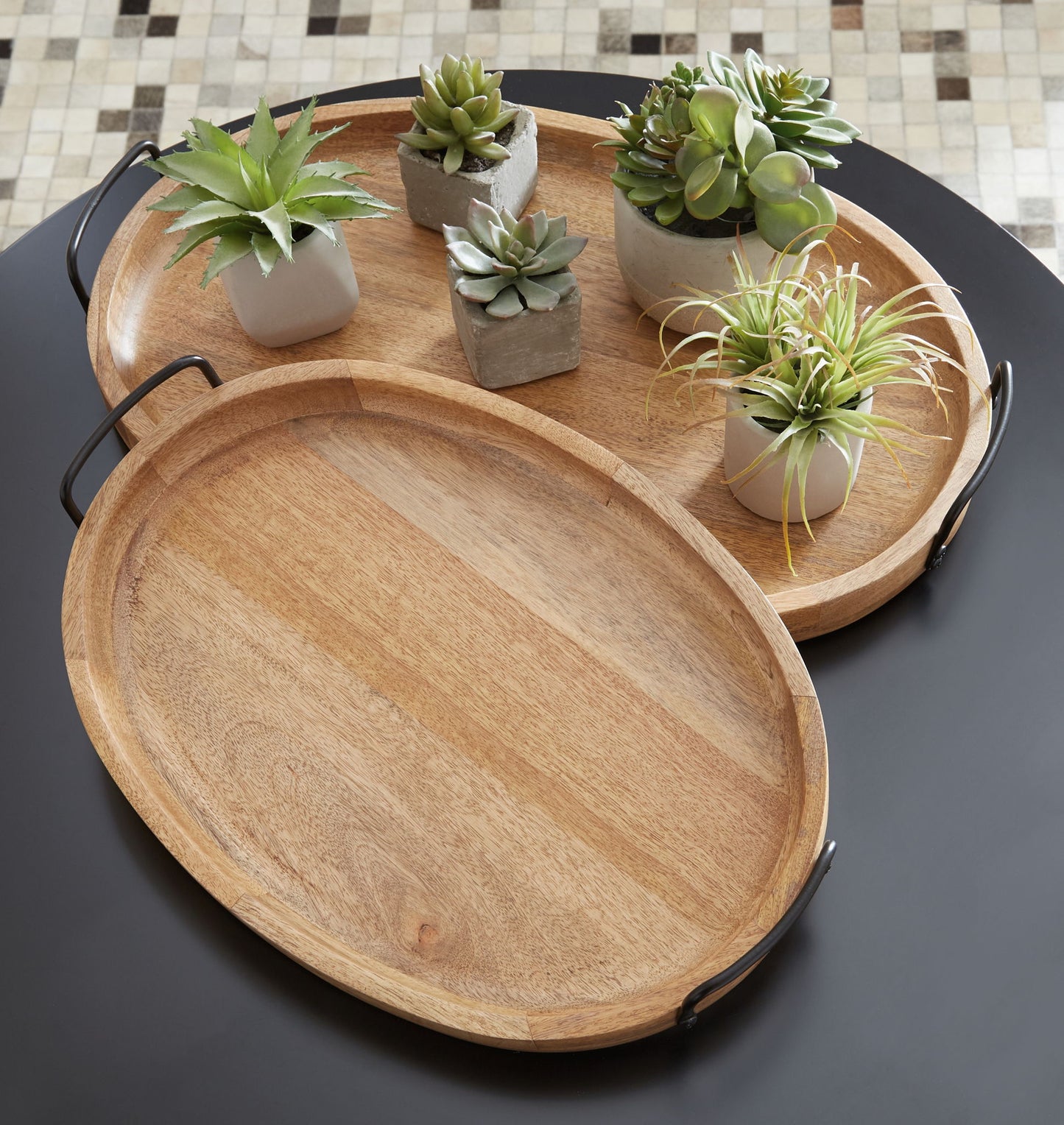 Jocelyne - Brown / Black - Tray Set (Set of 2) - Hornell Furniture Outlet