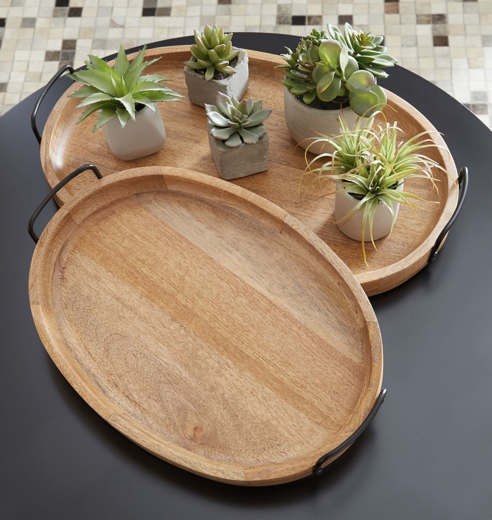 Jocelyne - Brown / Black - Tray Set (Set of 2) - Hornell Furniture Outlet