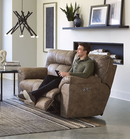 Hollins - Power Reclining Loveseat - Coffee - Hornell Furniture Outlet