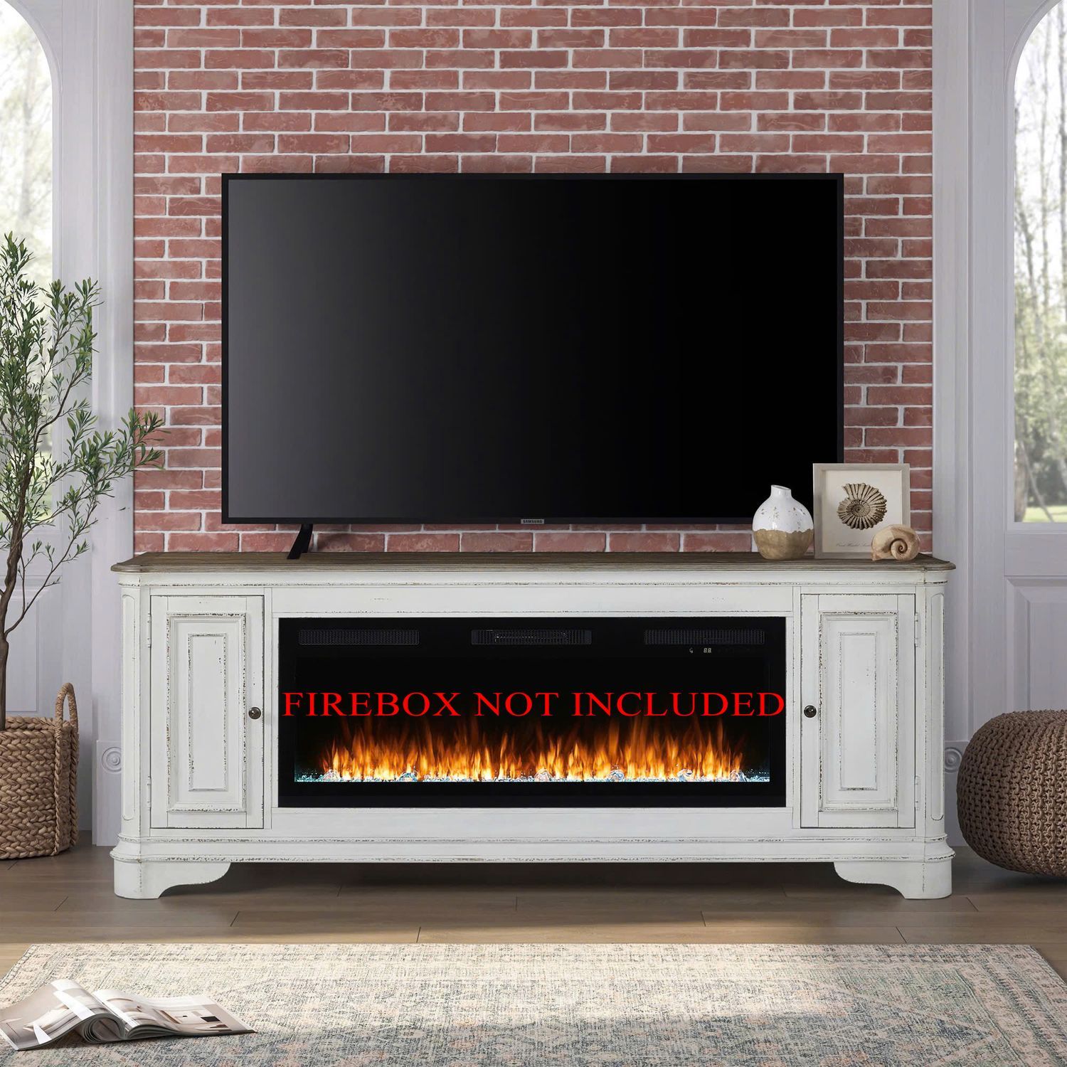 Fireplace TV Consoles - 82" Fireplace TV Console FTS - Brown - Hornell Furniture Outlet