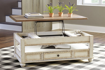 Realyn - Lift Top Cocktail Table - White / Brown - Hornell Furniture Outlet