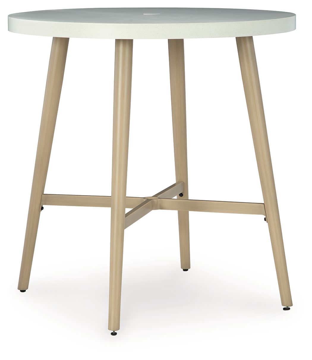 Seton Creek - Beige - Round Bar Table With Umbrella Option - Hornell Furniture Outlet