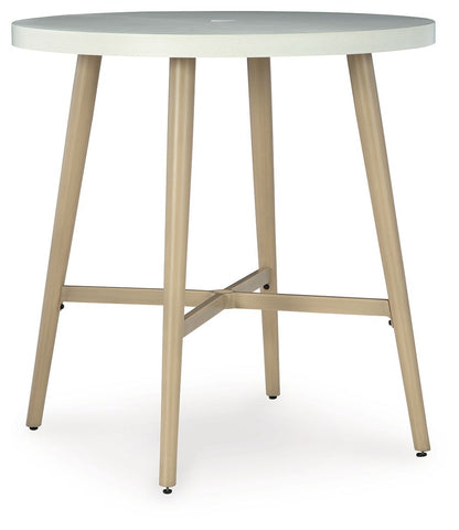 Seton Creek - Beige - Round Bar Table With Umbrella Option - Hornell Furniture Outlet