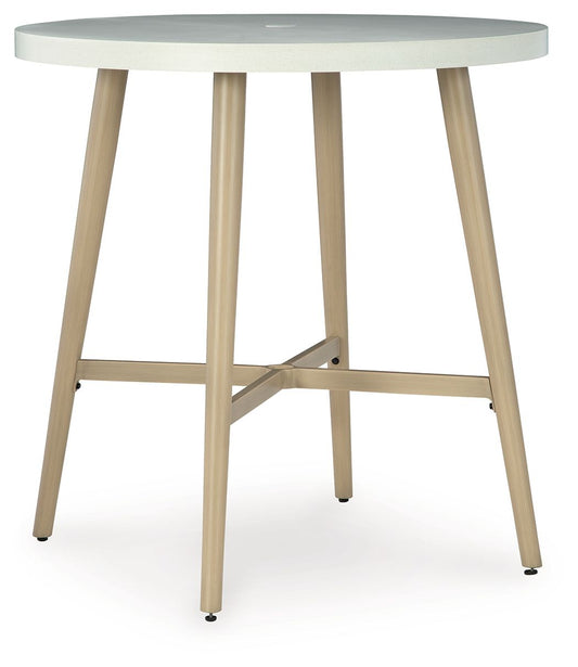 Seton Creek - Beige - Round Bar Table With Umbrella Option - Hornell Furniture Outlet