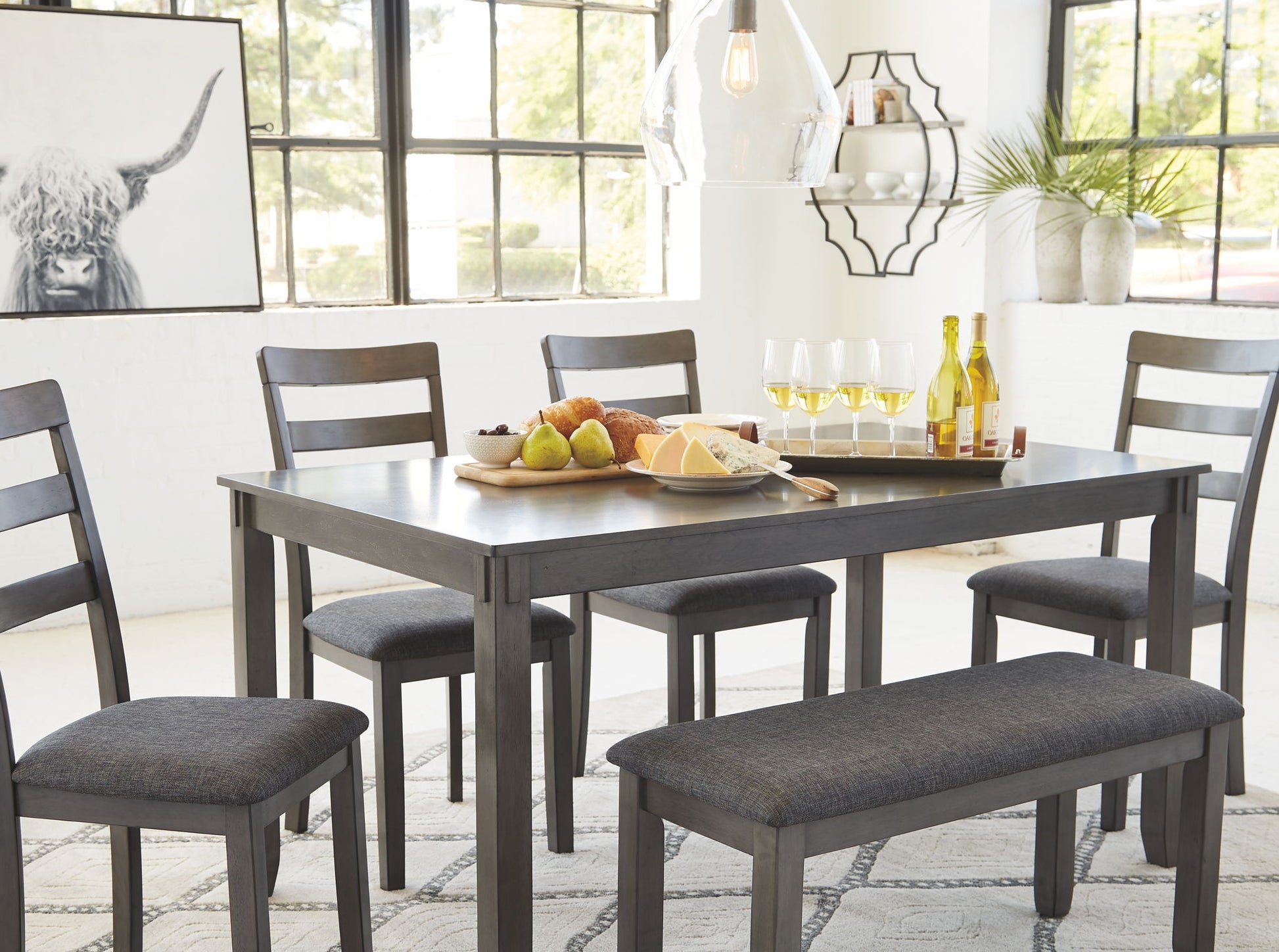 Bridson - Gray - RECT DRM Table Set (Set of 6) - Hornell Furniture Outlet