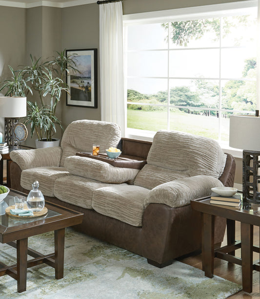 McMahon - Sofa With Drop Down Table - Bark - Hornell Furniture Outlet
