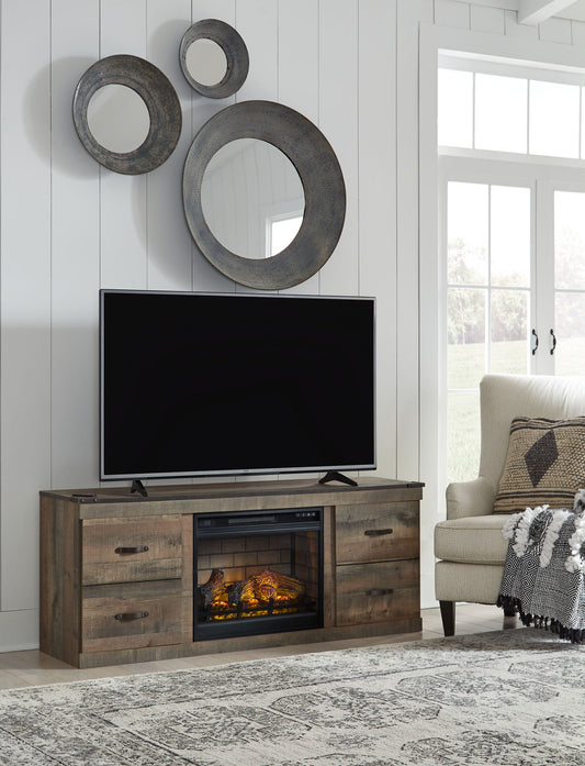 Trinell - Brown - TV Stand With Electric Fireplace - Hornell Furniture Outlet