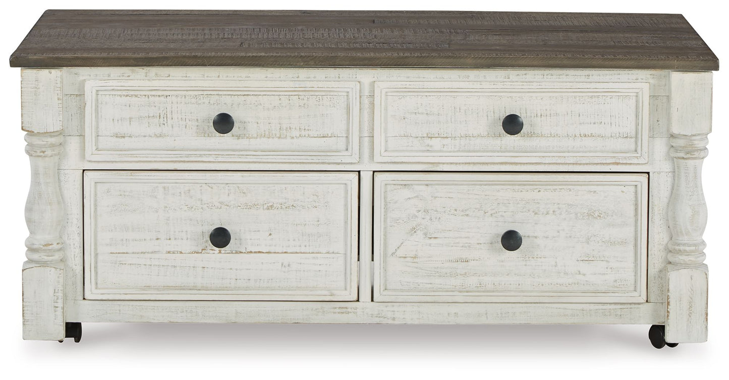 Havalance - Lift Top Cocktail Table with Storage Drawers - White / Gray - Hornell Furniture Outlet