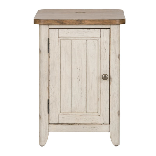 Farmhouse Reimagined - Door Chair Side Table With Charging Station - White - Hornell Furniture Outlet