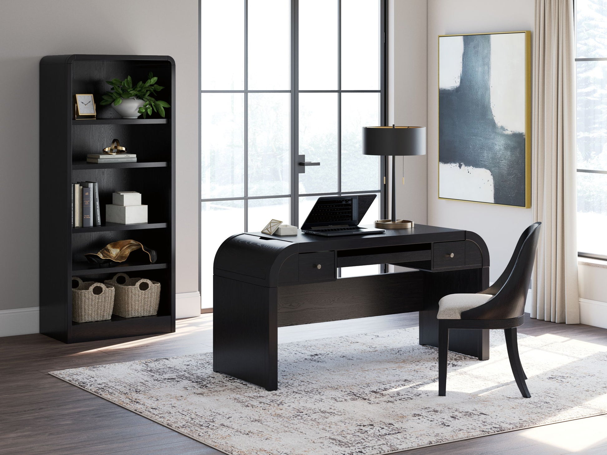 Rowanbeck - Black - Large Bookcase - Hornell Furniture Outlet