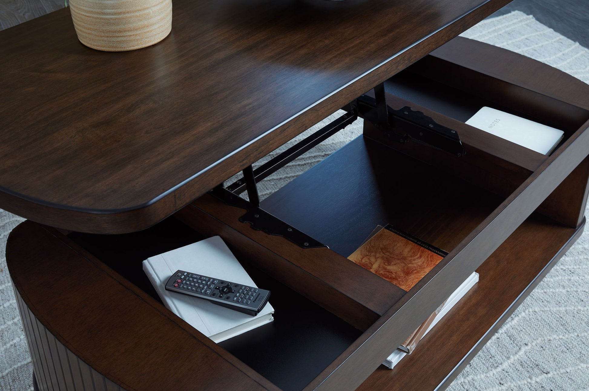 Korestone - Dark Brown - Lift Top Cocktail Table - Hornell Furniture Outlet