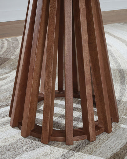 Kallari - Warm Brown / Black - Round End Table - Hornell Furniture Outlet