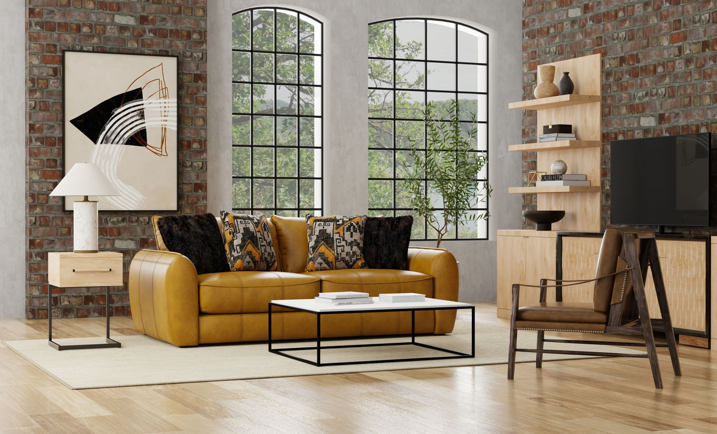 Corvara - Top Grain Italian Leather Match Sofa - Caramel - Hornell Furniture Outlet