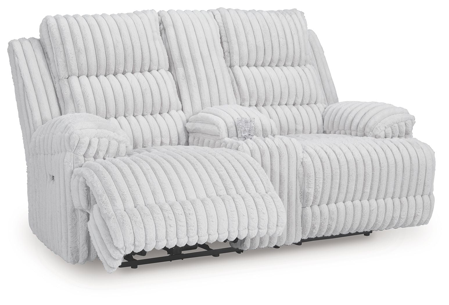 Rhines Falls - Alloy - Double Reclining Power Loveseat With Console - Hornell Furniture Outlet