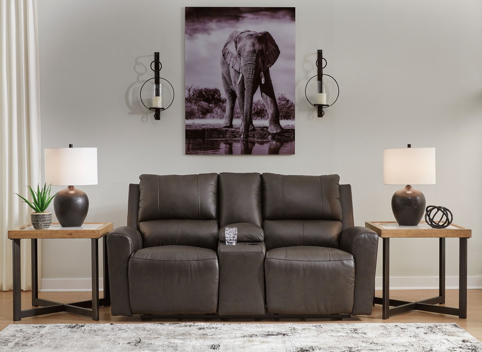Boxmere - Storm - Dbl Power Reclining Loveseat with Console - Hornell Furniture Outlet