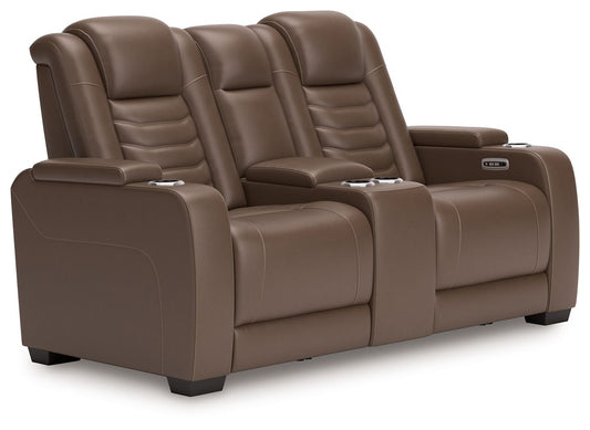 High Impact - Tobacco - Power Reclining Loveseat With Console / Adj Hdrst - Hornell Furniture Outlet