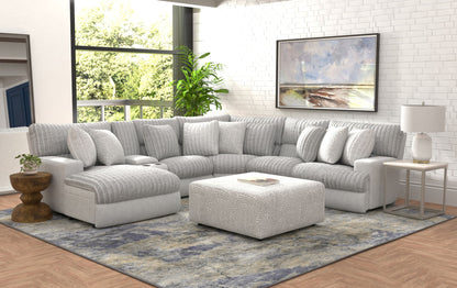 Abraxas - 6 Piece Power Reclining Sectional With Lay - Back Chaise, 2 Reclining Seats, And Included Cocktail Ottoman (LSF Chaise) - Moonstruck - Hornell Furniture Outlet