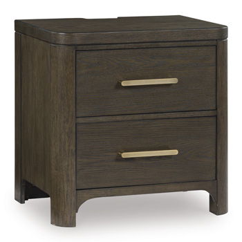 Radkin - Two Drawer Night Stand - Burnished Brown - Hornell Furniture Outlet