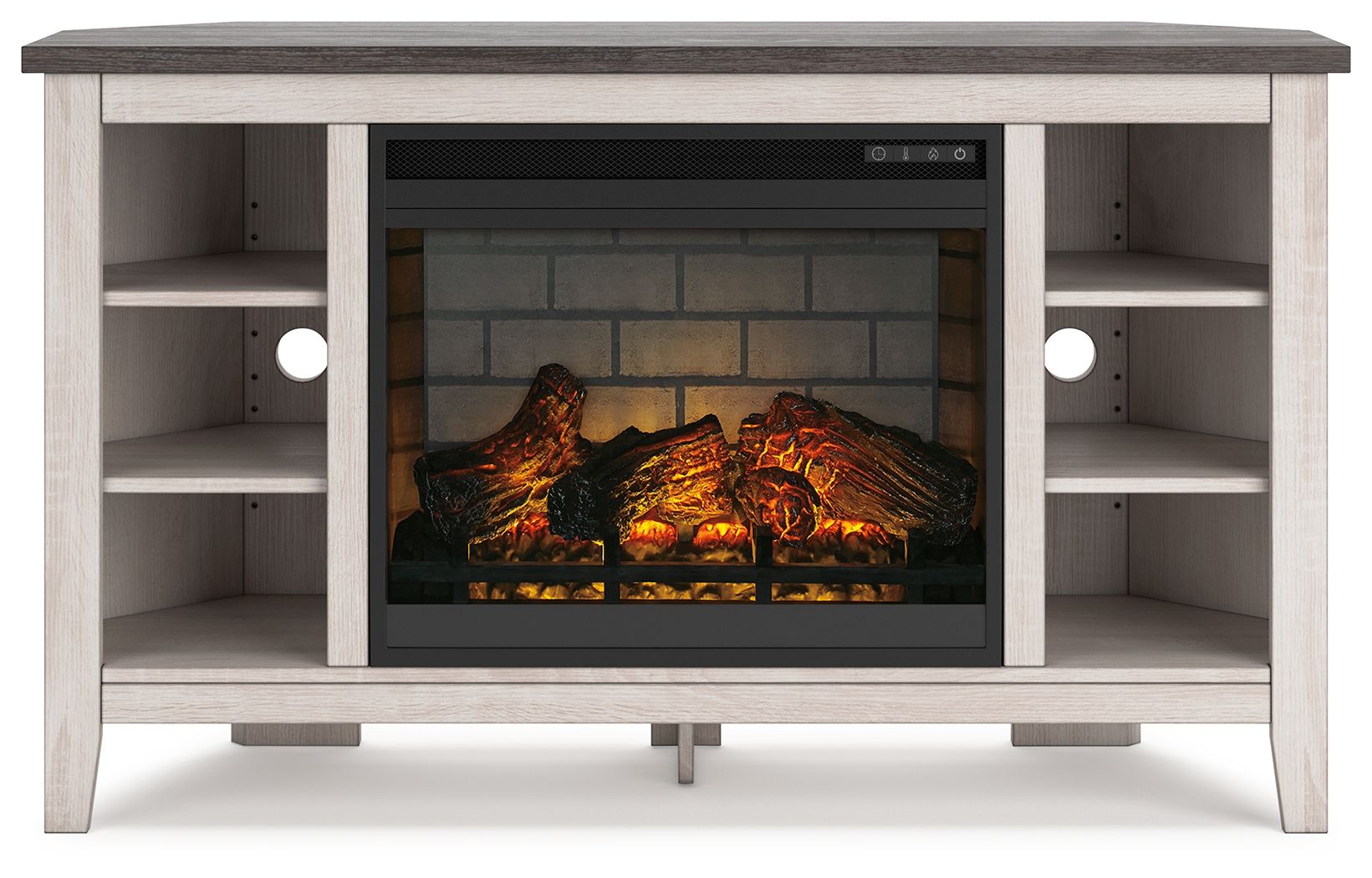 Dorrinson - Corner TV Stand With Fireplace Insert - Hornell Furniture Outlet