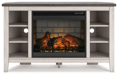 Dorrinson - Corner TV Stand With Fireplace Insert - Hornell Furniture Outlet