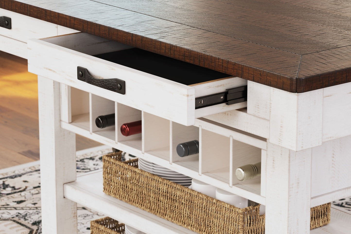 Valebeck - Rect Dining Room Counter Table With Wine Rack - Hornell Furniture Outlet