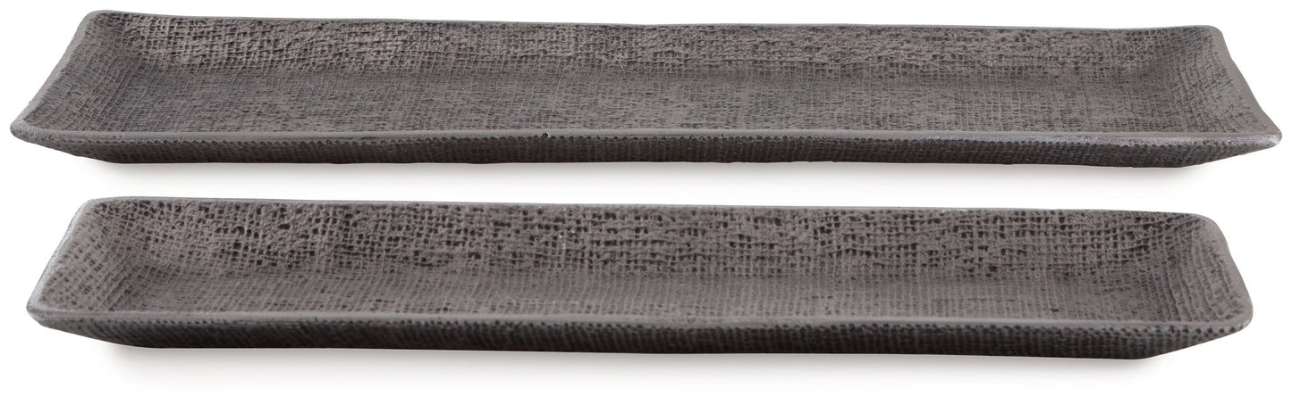 Garekton - Pewter Finish - Tray Set (Set of 2) - Hornell Furniture Outlet