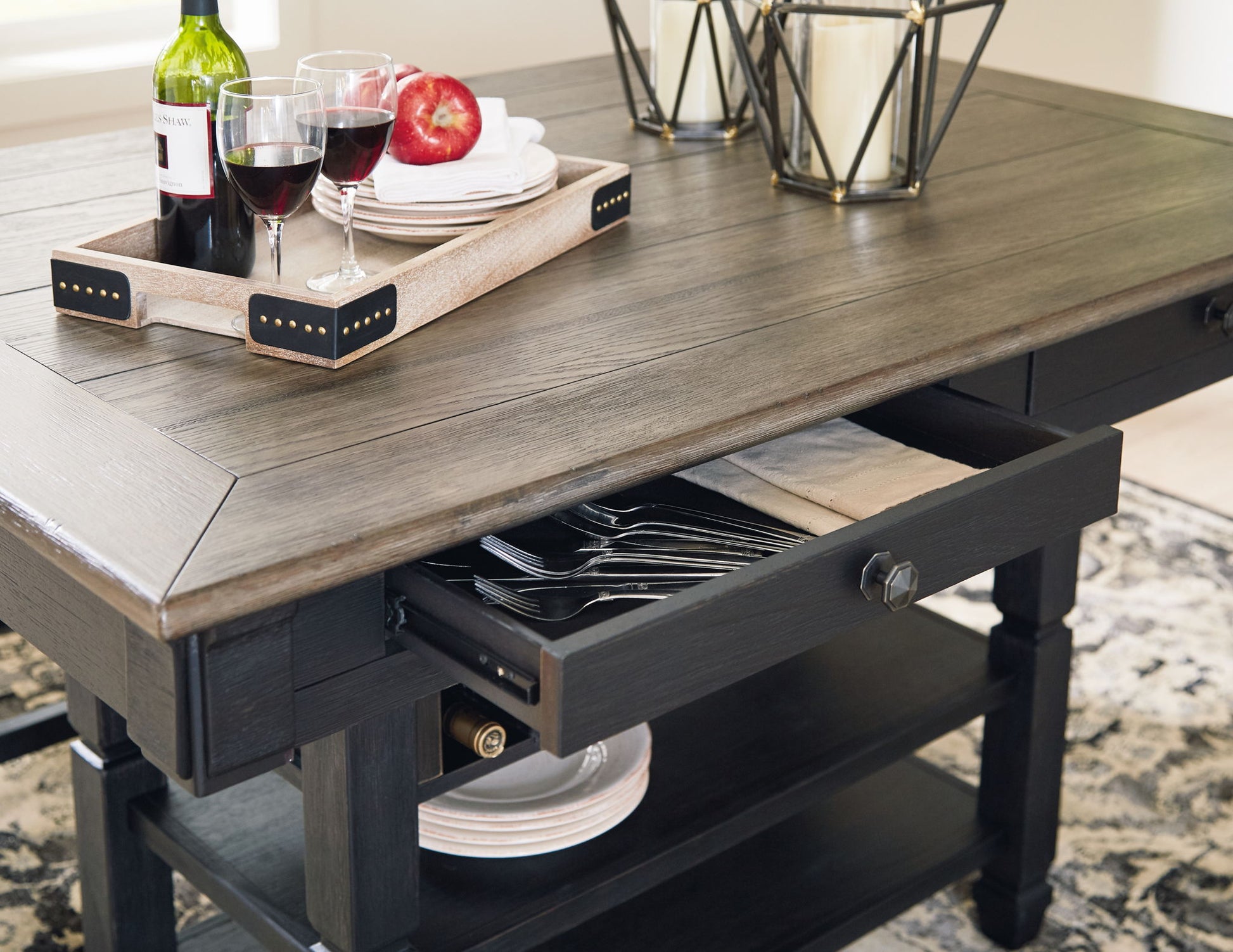 Tyler Creek - Black / Gray - Rectangular Dining Room Counter Table - Hornell Furniture Outlet