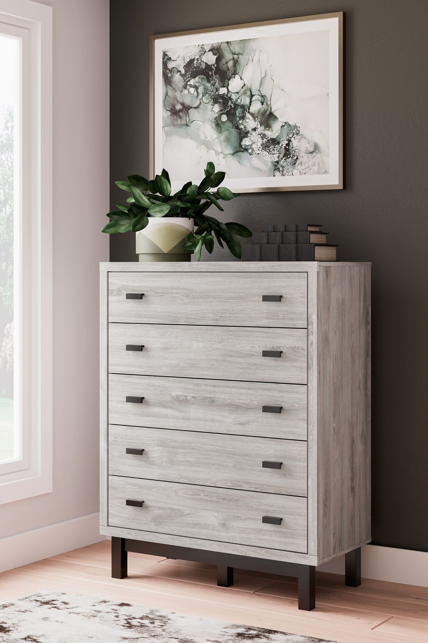 Vessalli - Black / Gray - Five Drawer Wide Chest - Hornell Furniture Outlet