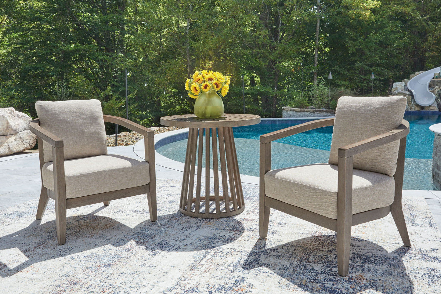 Joy Lagoon - Outdoor Chairs With Cushions/Table (Set of 3) - Beige - Hornell Furniture Outlet