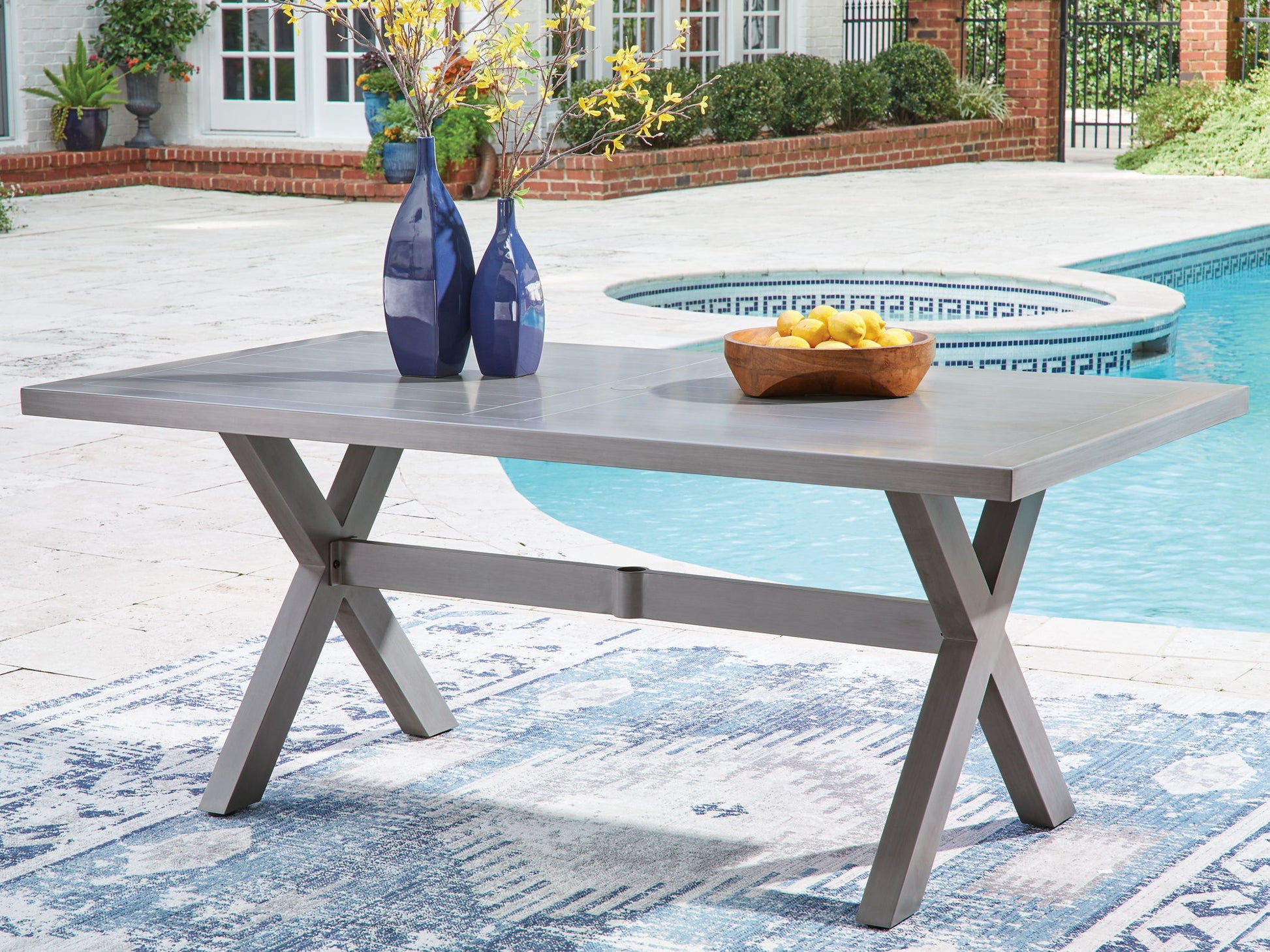 Half Moon Beach - Rectangular Dining Table With Umbrella Option - Gray - Hornell Furniture Outlet