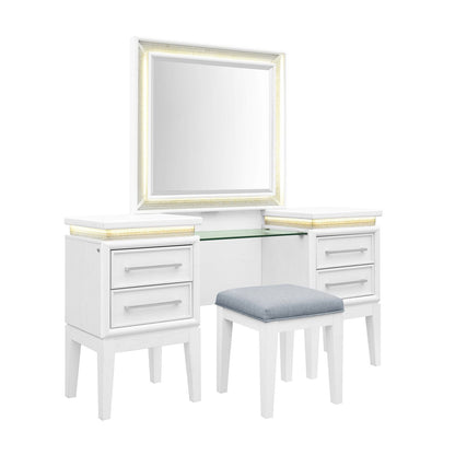 Reflections - 3 Piece Vanity Set - Pearl White & Rhinestone - Hornell Furniture Outlet