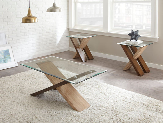 Tasha - 3 Piece Table Set (Cocktail & 2 End Tables Set) - Brown - Hornell Furniture Outlet