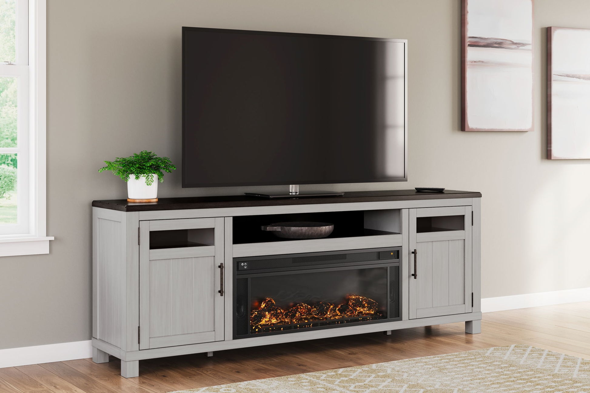Darborn - Gray / Brown - 88" TV Stand With Electric Infrared Fireplace Insert - Hornell Furniture Outlet